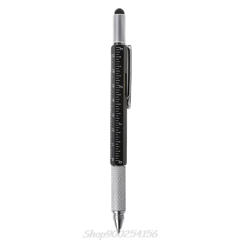 6 in 1 metal pen Multifunction Tool Ballpoint Pen Screwdriver Ruler Spirit Level Jy27 20: Black