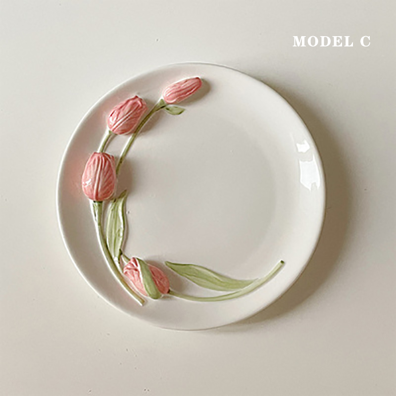 Tulip Ceramic Cutlery Cup Bowl Dessert Plate Embossed Three-dimensional 6inch Bowl Salad Bowl Milk Mug Home Dinnerware Set 1pcs: C