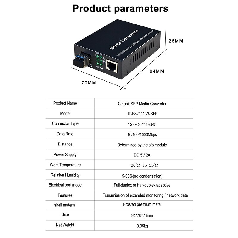 1Gb Sfp Fiber Om RJ45 Glasvezel Media Converter 1000Mbps Sfp Fiber Switch Met Sfp Module Compatibel Mikrotik