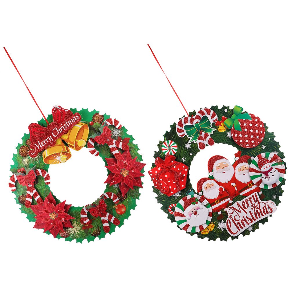 2Pcs Christmas Hanging Wreath Paper Door Wreath Paper Wreath Christmas Door Wreath for Window Wall Door Indoor