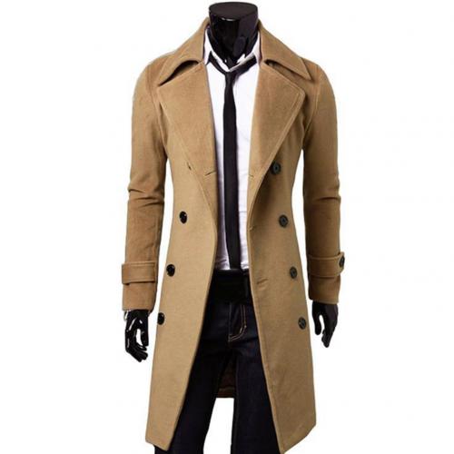 Mode Mannen Wollen Jas Winter Warm Solid Lange Geul Jas Breasted Business Casual Overjas Parka Man Jas Winter: CAMEL / XXXL