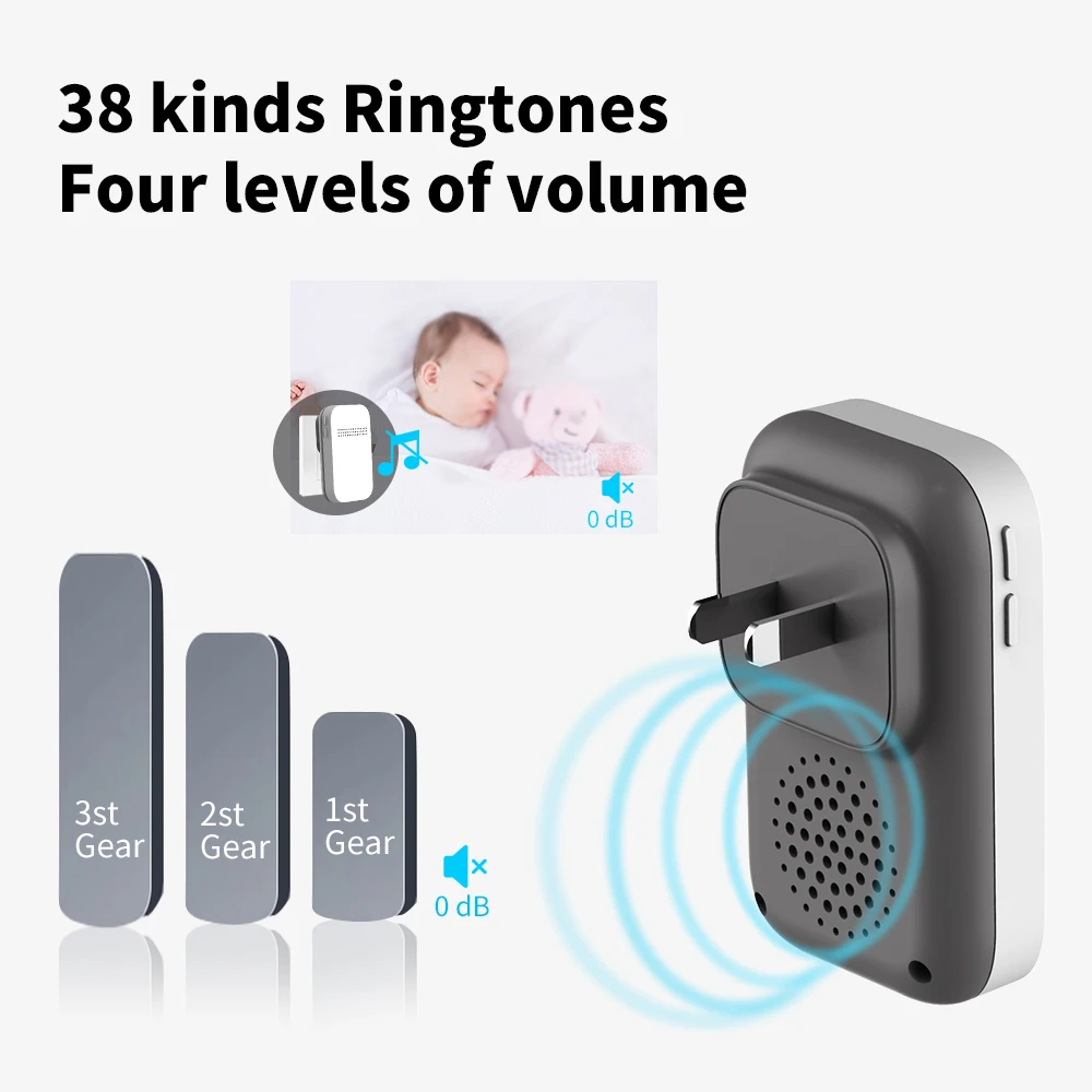 Luminous Small-Sized No Battery Self Powered Wireless Doorbell Outdoor Waterproof US/EU/UK Plug Remote Control Kinetic Door Bell
