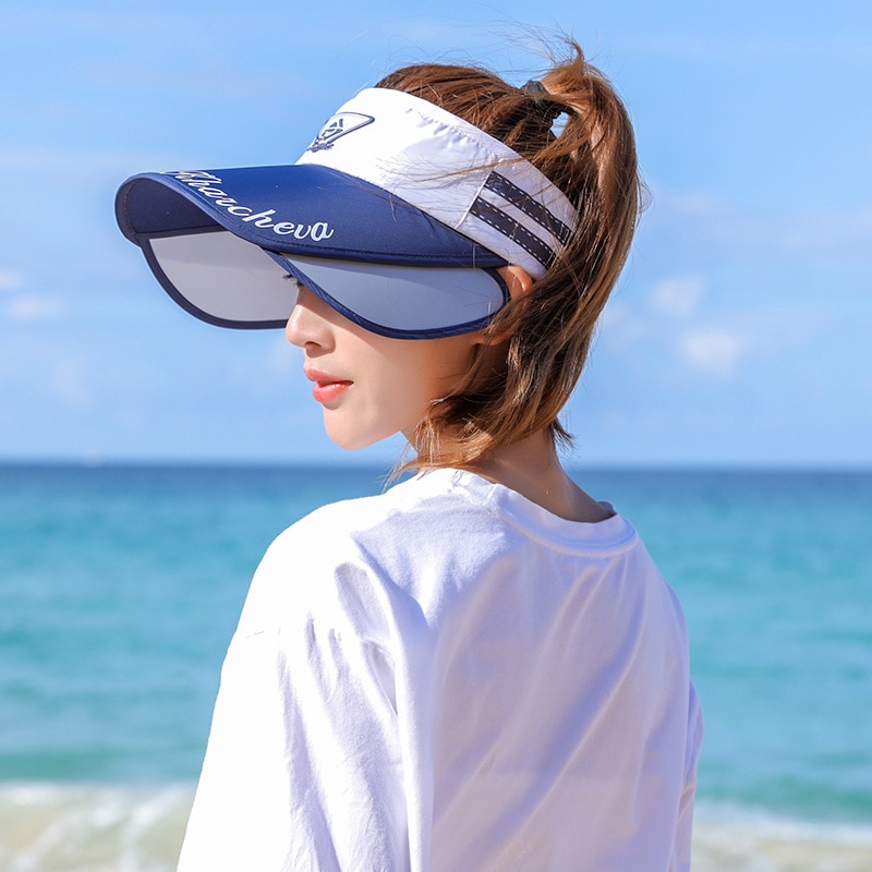 Sport kvindelige sommer udendørs solhat strækbar tom top solskærmshatte uv hat stor randen solhat