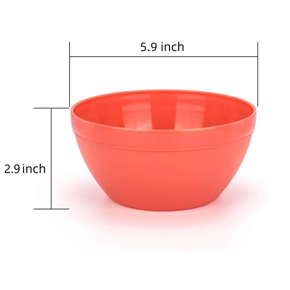 Unbreakable 6-inch/850ml Plastic Bowls, set of 12 Multicolor