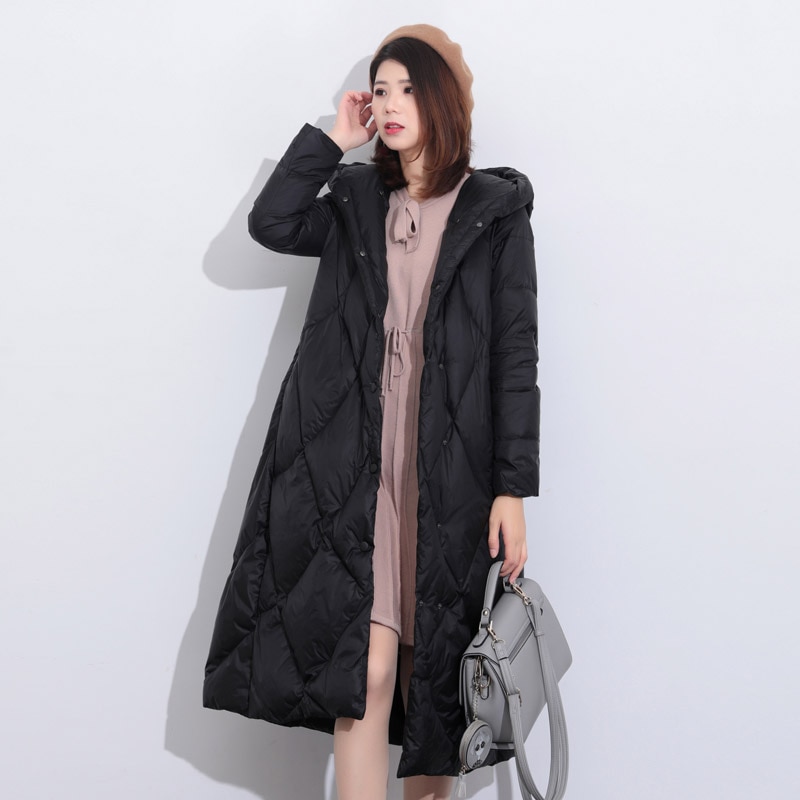 Neue Lange Weiße Ente Unten Jacke Mit Kapuze Weibliche Ultral Licht lässig Weiche Warme Mantel Winddicht Größehe Größe Gute quanlity