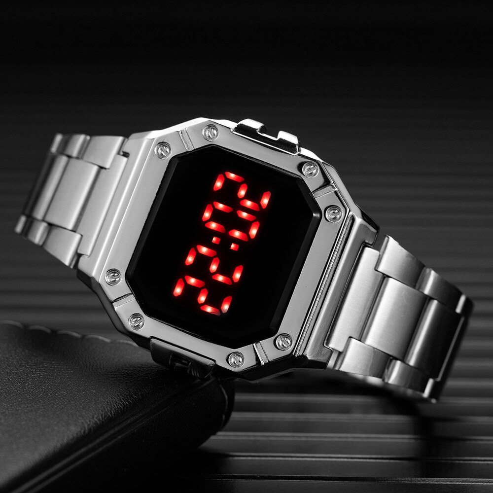 Digital Watch Women Men Unisex Luxury Stainless Steel Strap Wrist Watches Womens Alloy Dial Women&#39;s Electronic Clock Reloj Mujer