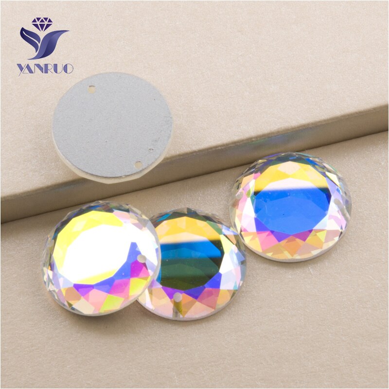 YANRUO 2010TH Ronde 12-20mm AB Strass Platte Achterkant Naaien Op Stenen Kristal Glas Strass Voor Trouwjurken