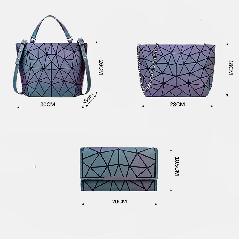 Mode Vrouwen Handtassen Tas Set Crossbody Tassen Voor Vrouwen Geometrische Lichtgevende Schoudertas Vrouwelijke Handtas En Portemonnee Draagtas