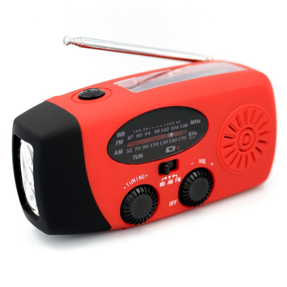 Solar Hand Crank RADIO Receiver Mini Portable AM/FM/WB Weather Radio With Multifunctional Flashlight Emergency Power supply/Bank: Red
