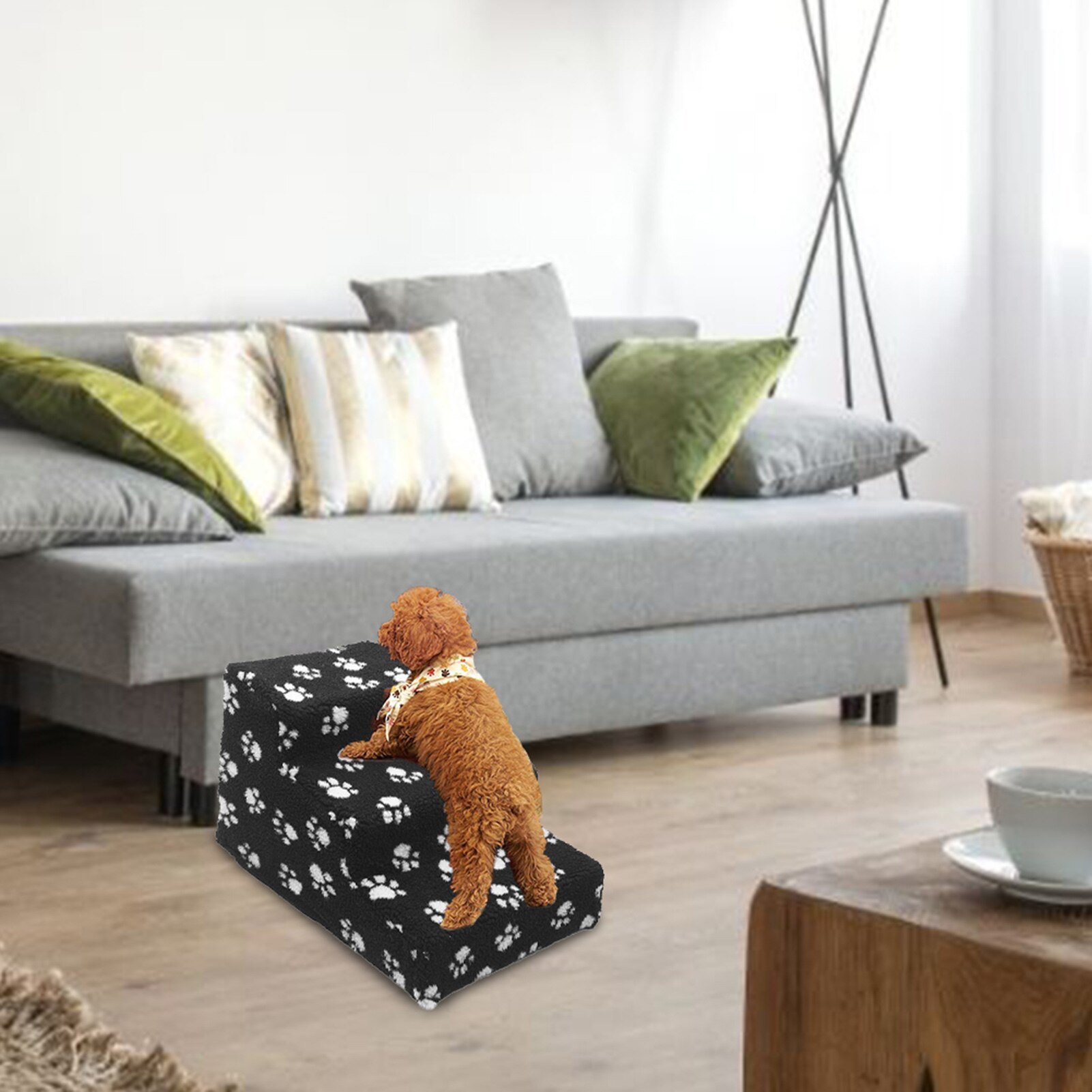 Escalera de escalada portátil para perros y gatos, rampa antideslizante de fácil montaje con 3 escaleras escalones para mascotas pequeñas