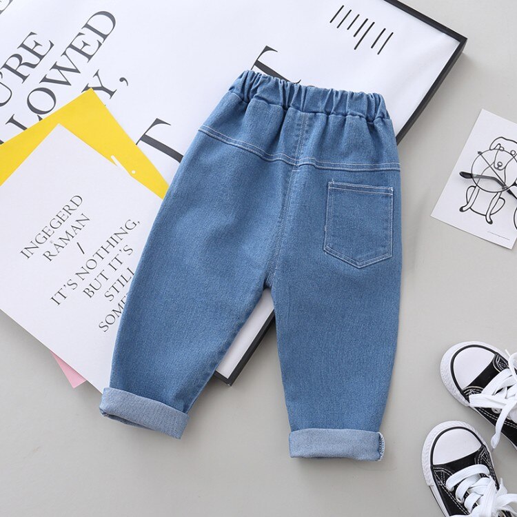 Pantalones vaqueros HIPAC para bebés y niños, Color sólido, otoño , ropa larga de estilo informal para niños, cintura elástica gruesa para invierno