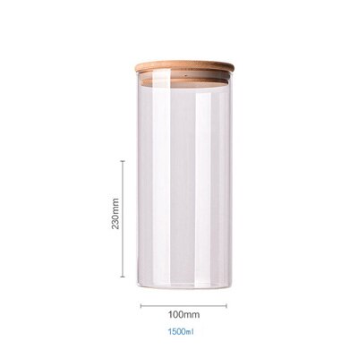 Lagertank mat container bambus dekket høy borosilikat mat forseglet glass tank kjøkken diverse korn lagertank: 14