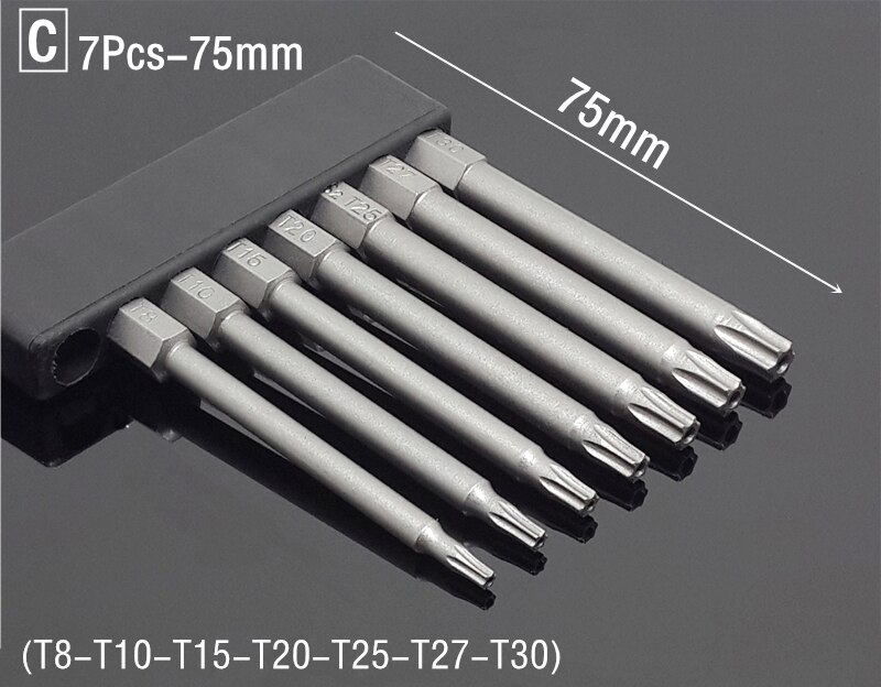 Jeu de tournevis magnétiques de sécurité 50/75/100/150mm, outils à main de 1/4 pouces à tête plate hexagonale: (C) 7Pcs 75mm