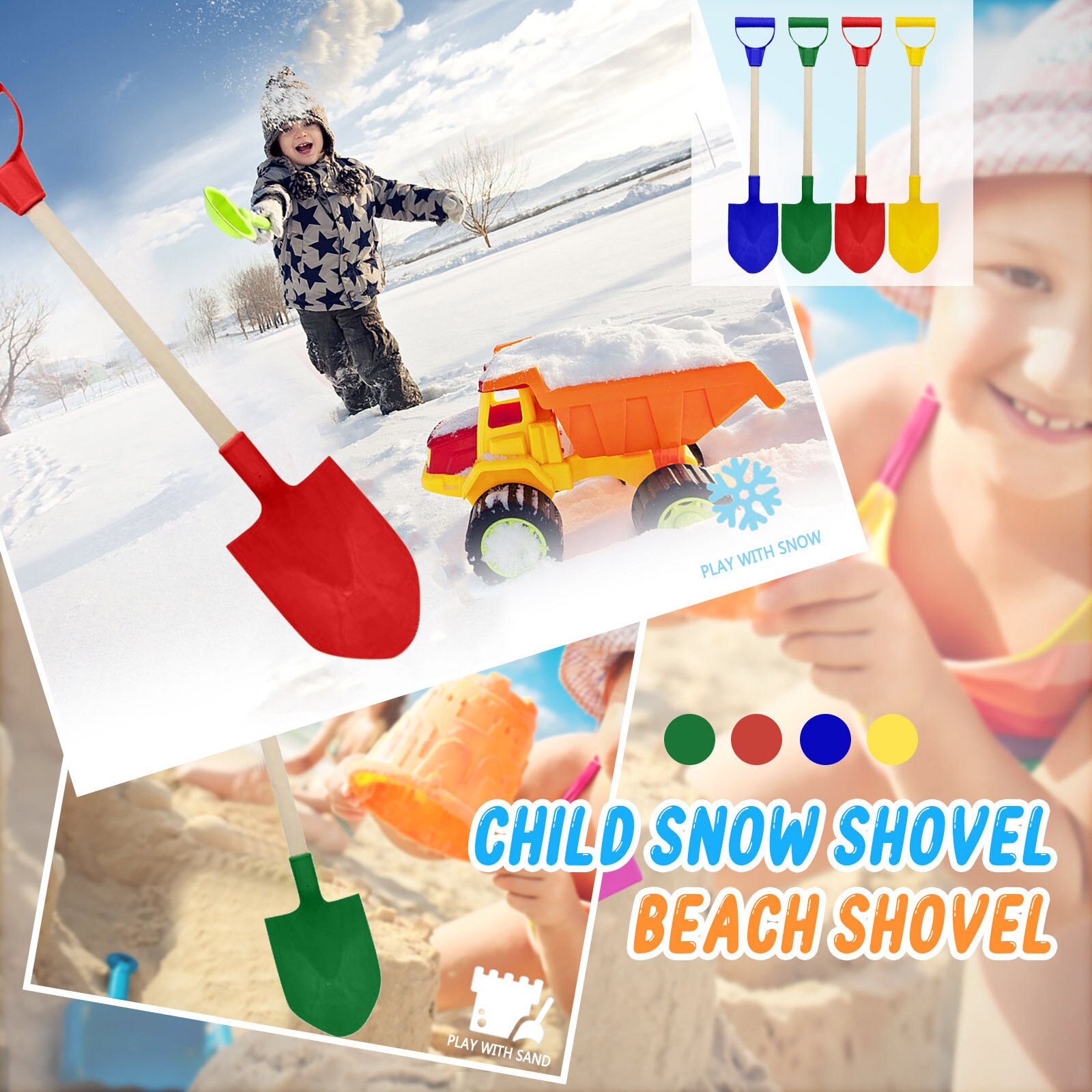 1Pcs Kinderen Sneeuw Schop Kinderen Strand Schop Met Houten Handvat Spelen Zand Tool Spelen Schoppen Speelhuis speelgoed Zomer