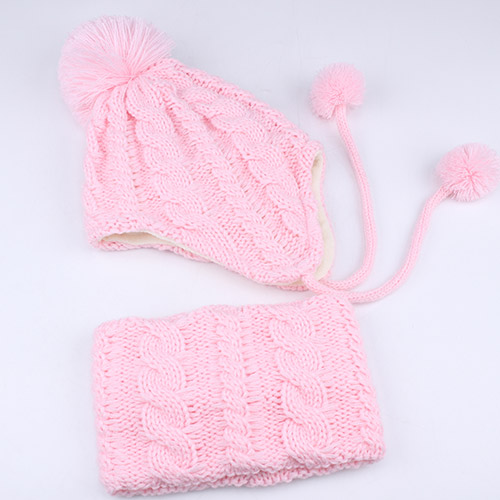 FURTALK Kids Hat and Scarf Set for Girls and Boys Fleece Knit Winter Hats Child Pompom Hats Warm Beanies cap for 2-6 years old: Pink