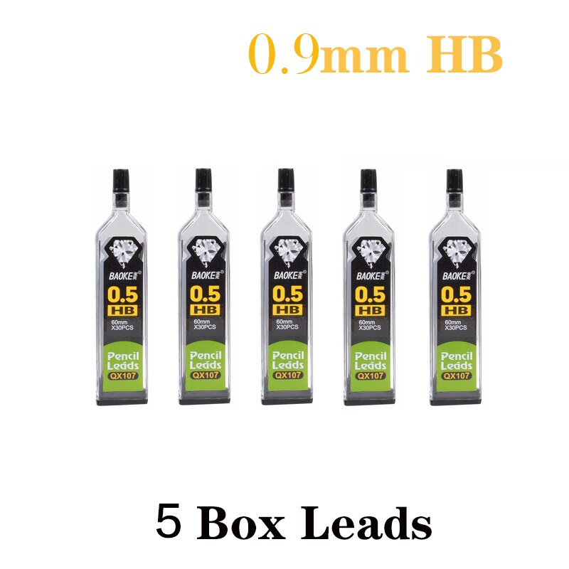 Metal Mechanical Pencil With Constant Core 0.5 0.7 0.9 1.3 2.0 Mm For Primary School Students business people: 5 Boxes Leads 0.9mm