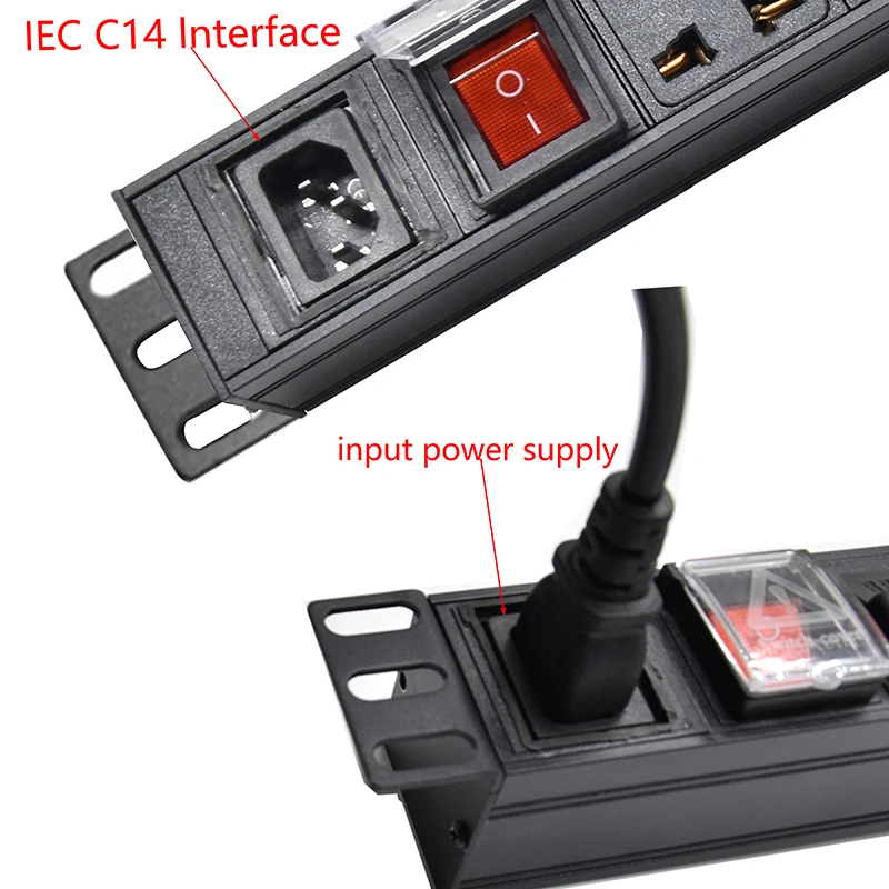 Cabinet 19inch PDU Power Strip Unit C14 Interface 8Ways EU/US/AU/C13/Universal Socket Extension Electrica With Switch