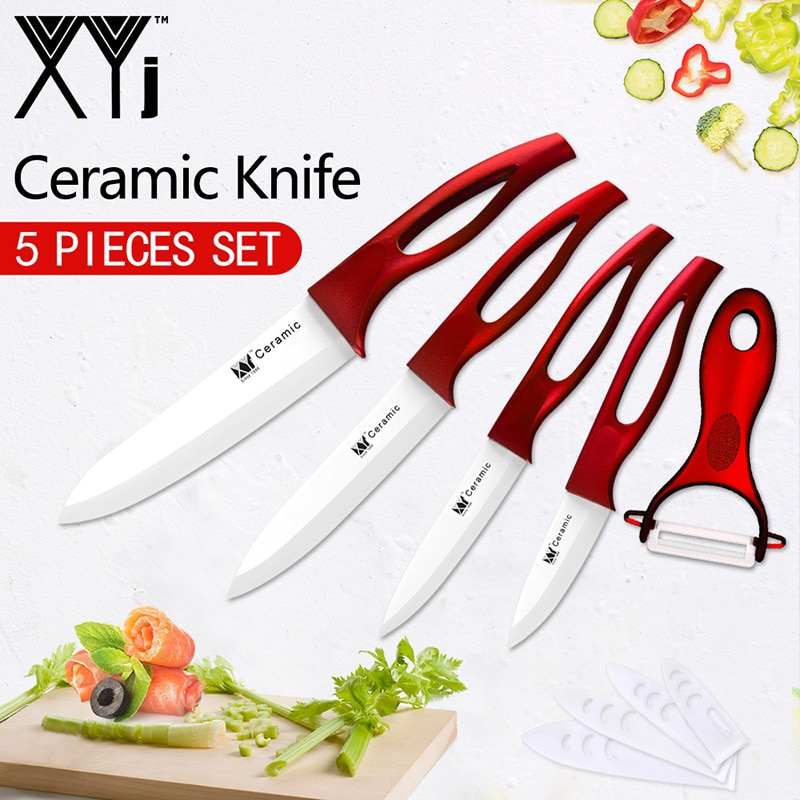XYj Ceramic Knives Kitchen knives Tool 3 4 5 6 inch Chef Knife Cook Set+Peeler White Black Blade Multi-color Handle