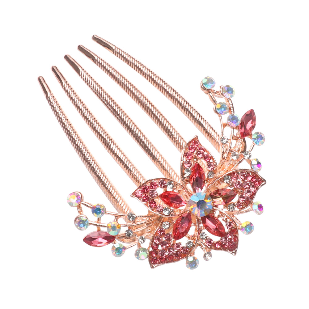 Peine de pelo con diamantes de imitación brillantes para mujer, horquilla de flores incrustadas, accesorios para la cabeza, joyería para el cabello de novia,: PLATEADO