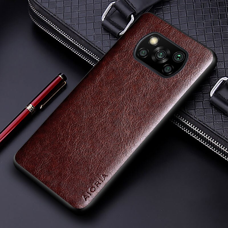 Luksuriøst pu-skinndeksel til xiaomi poco  x3 nfc  x3 pro med ensfarget forretningsdeksel til xiaomi poco  x3 pro: For poco  x3 pro / Kaffe