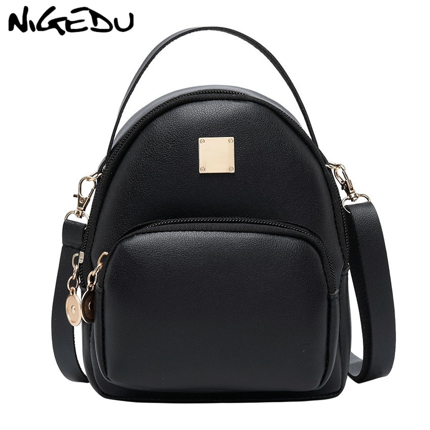 NIGEDU mini sac à bandoulière pour femmes dames sacs à main cuir PU bonbons couleurs forme populaire filles sac à bandoulière sac à dos noir