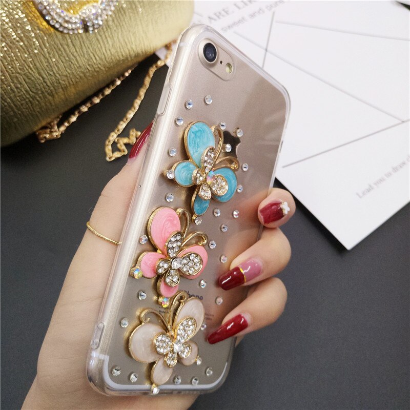 Telefon fall Für iphone 5 5S 6 6S 7 8 Plus X Xs 11 12 mini Pro Max XR Schmetterling Strass Diamant Weichen TPU Rückseitige Abdeckung