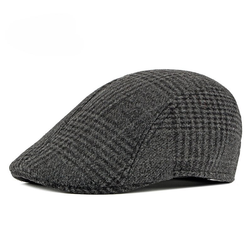 British Style Winter Berets Hat Men Flat Ivy Cap Middle-aged elderly Berets Cap Duckbill Hat Painter Herringbone Cap: black