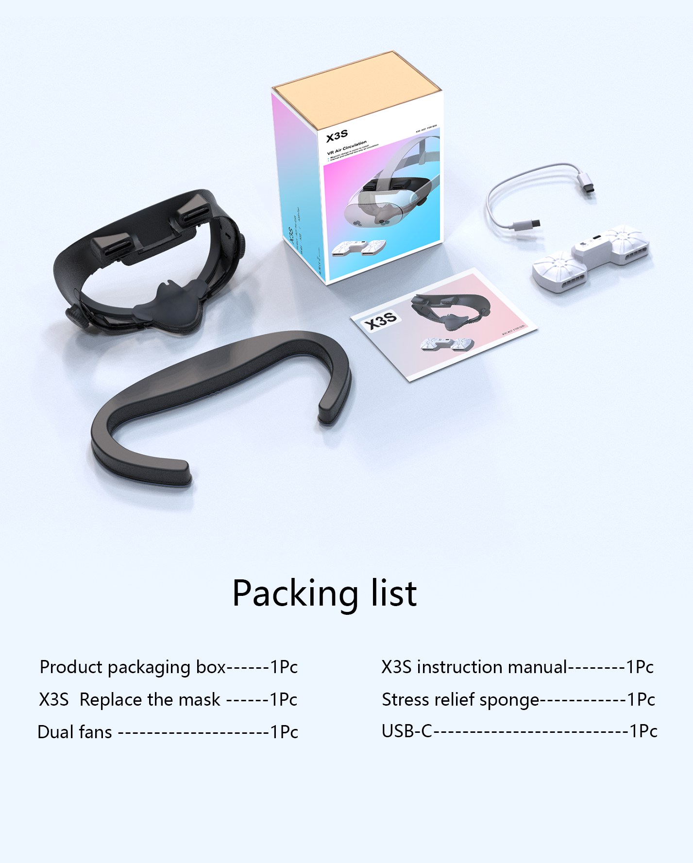 Cooling Fan For Meta Quest 3S Replacement Facial Interface Mask Adjustable Wind Speed Circulating Heat Dissipation Mask: Dark Grey