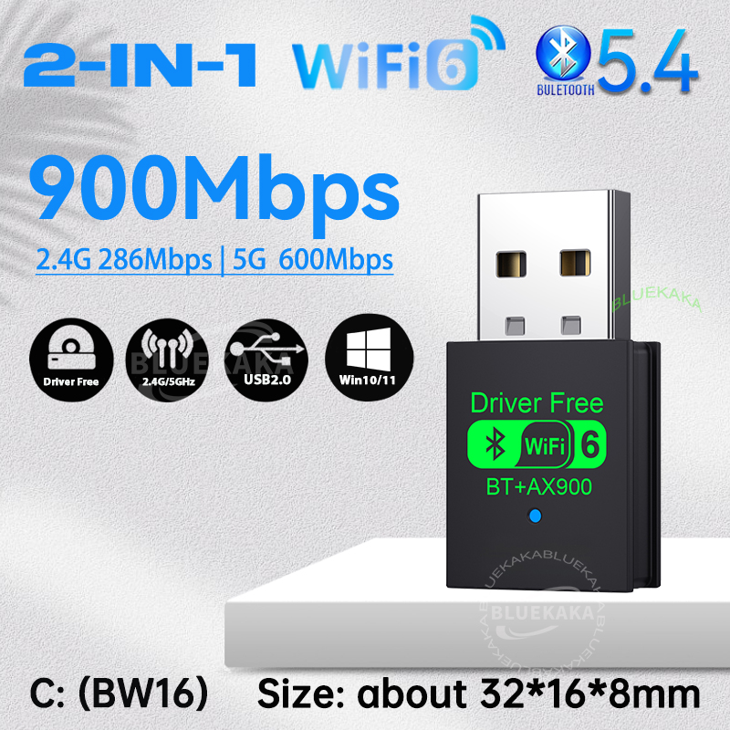 Upgrades Mini USB Wireless Bluetooth 5.4 Transmitter Receiver Adapter WiFi 6 Dongle 900Mbps Dual Band For PC Laptop Win10/11