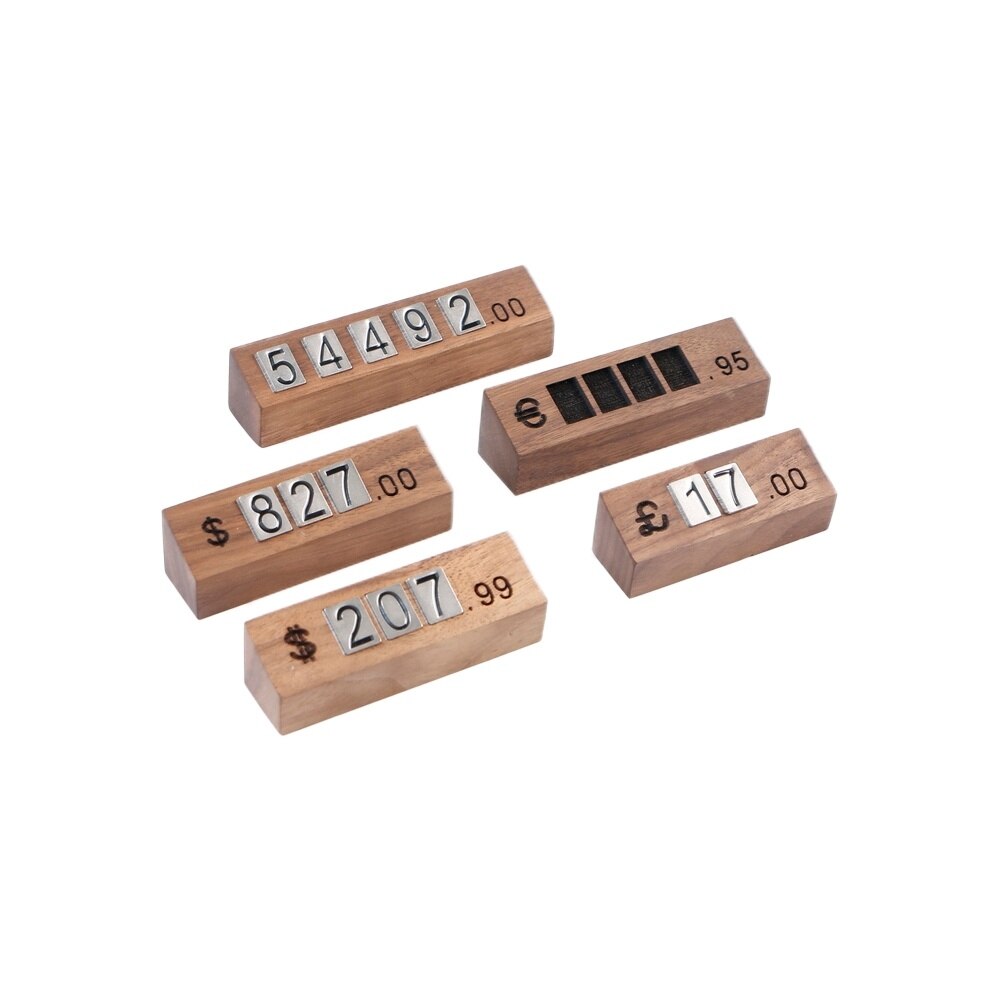 Teller Stand Label Tag Winkel Teken Houders Metalen Arabisch Nummer Prijskaartje Prijs Display Stand Houten Basis