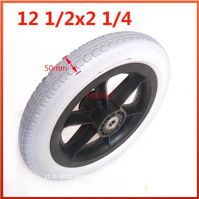 Rueda trasera para silla de ruedas, neumático sólido elástico de Pu de 12 pulgadas, 12 1/2x2 1/4, accesorios para sillas de ruedas manuales