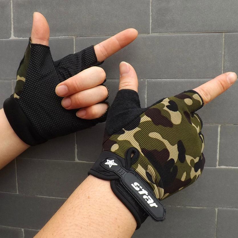 Mannen Antislip Cycling Bike Gym Fitness Sport Half Vinger Handschoenen Hand Protector Gewichtheffen Sport Fietsen Handschoenen