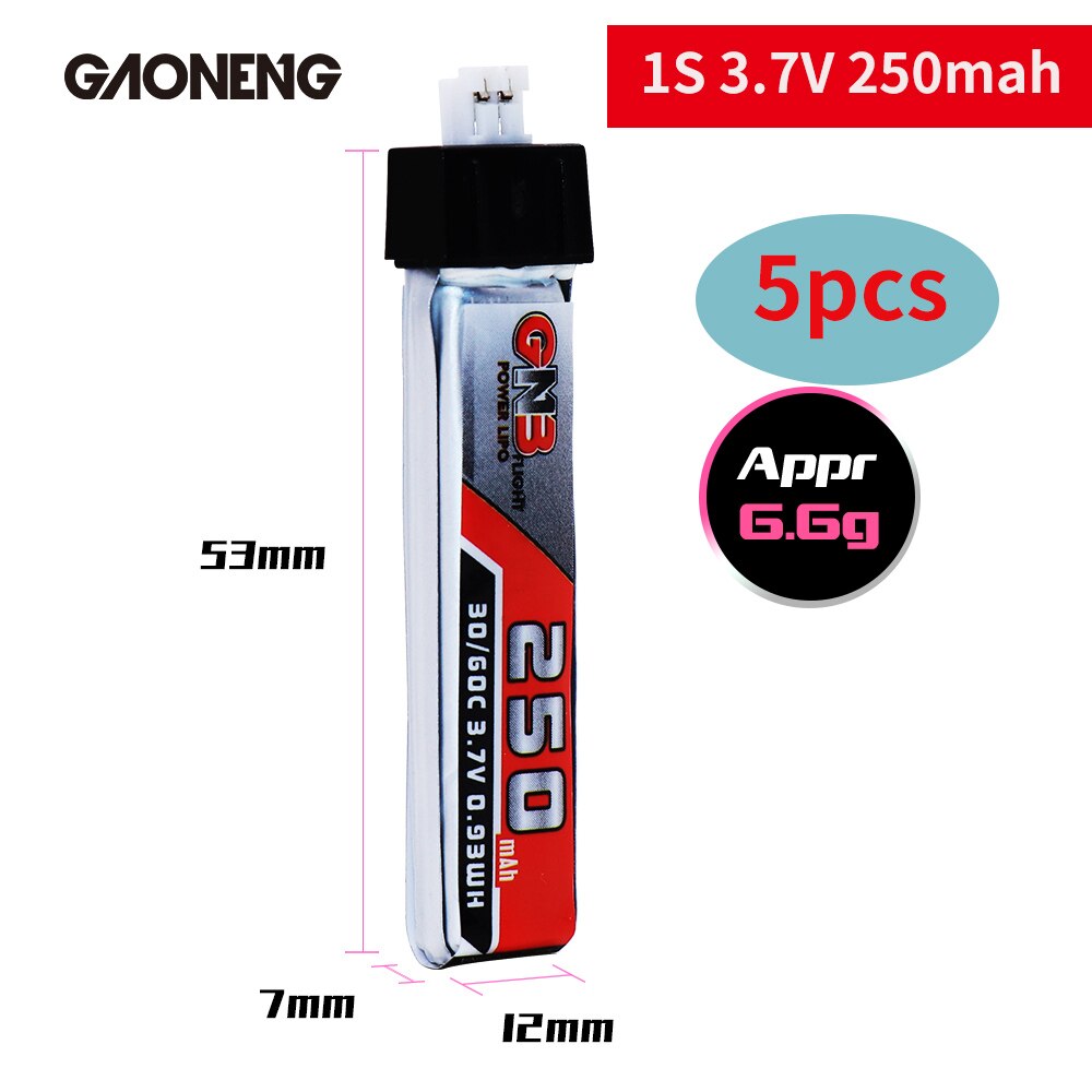 Gaoneng GNB HV 250mAh 1S 30C 60C 3.7V 4.35V HV with PH2.0 Plug Connector Indoor Hollow Cup Airplane Lipo Battery: 3.7V 5pcs with PH2.0