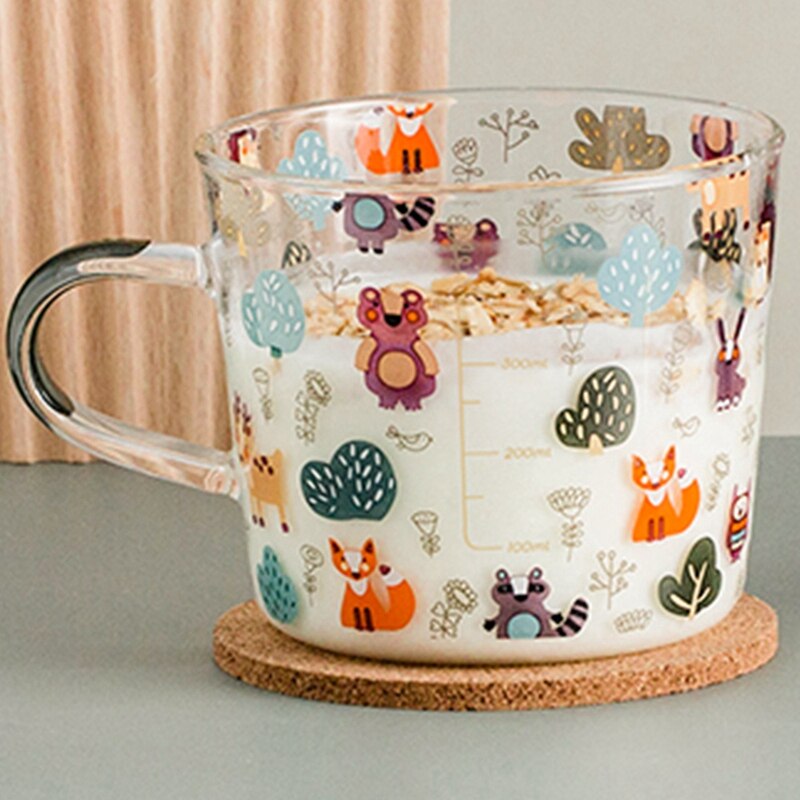 ! 500ML Cartoons Scale Glass Mug,Breakfast Mlik/Coffee Cup,Household Water Mug,Heat Resistance Teacup