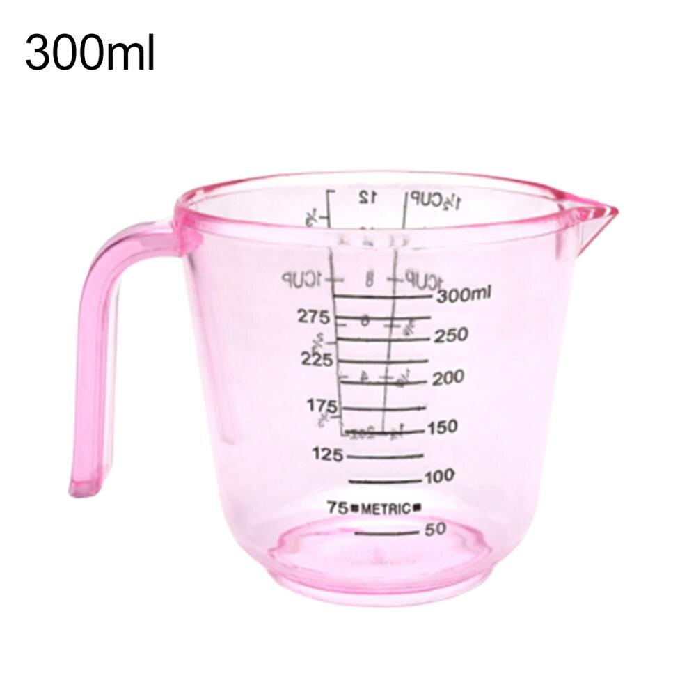 150/300/600ml håndtak vannmelk eggskala målekopp krus måleinstrument med nyttige måleenheter og fint håndtak: Rosa 300ml