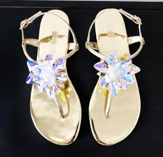 crystal Women flat sandals Rhinestone flat sandals women Summer beach flip flops sandals T strap flat crystal sandal woman beach