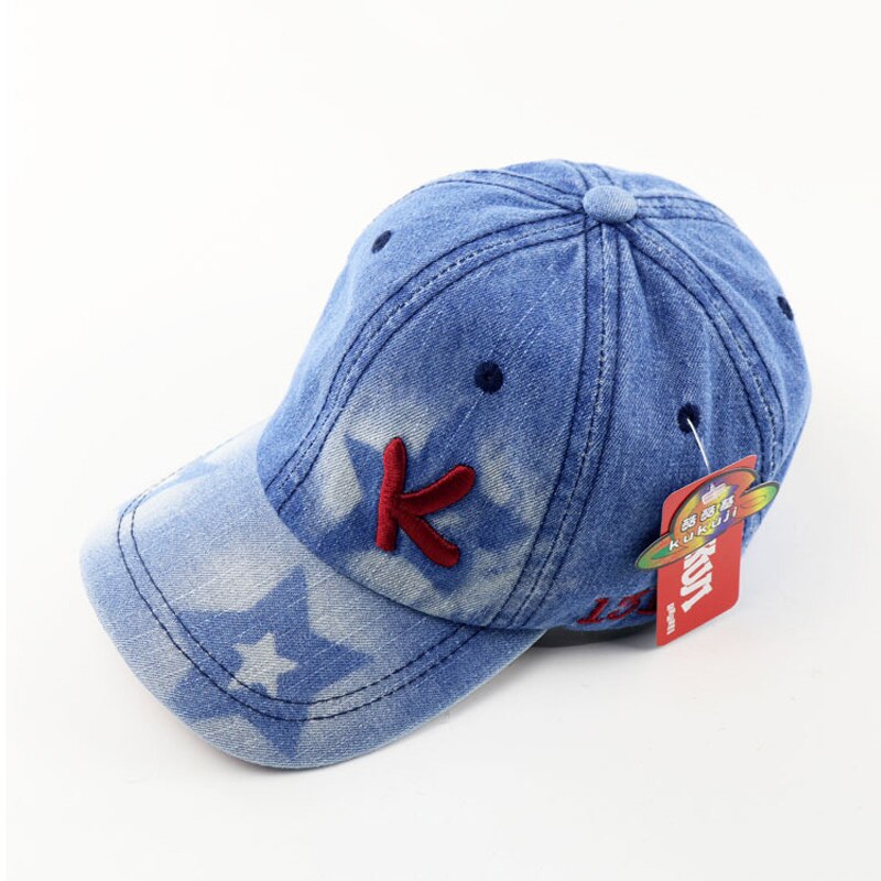Korean Baby baseball caps boy girl hat Children's hats autumn Embroidery letters K denim Toddler hip hop cap kids snapback: wine red