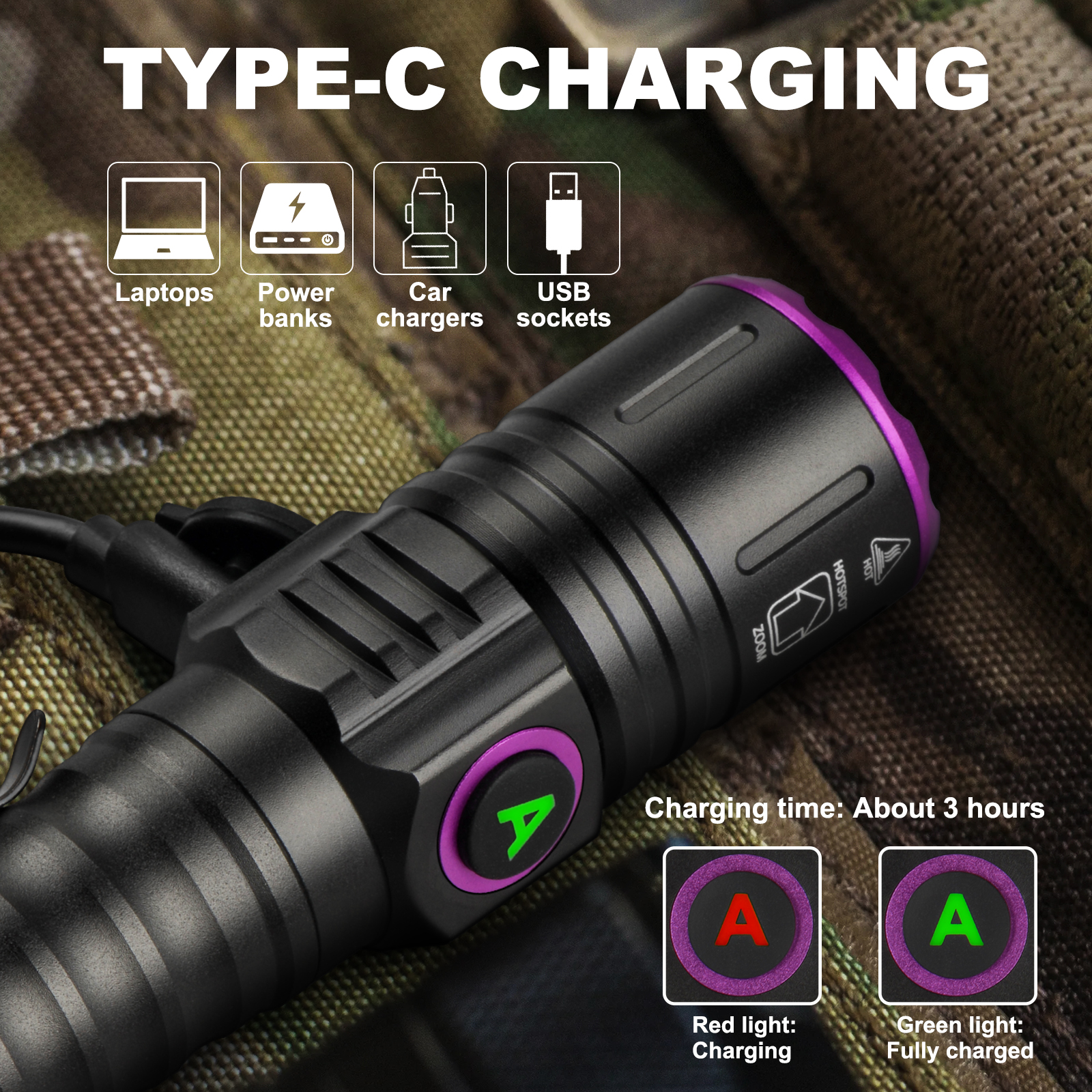 Lampe de poche LED UV Zoom UltraFire SP69 365 395 nm Chargement de type C 18650 Détection de résine de durcissement Détecteur d'urine pour animaux de compagnie