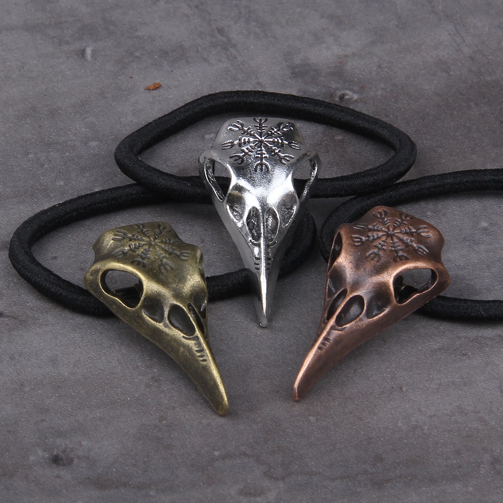 Norse Vikings Accessories Crystal Raven Head Black Elastic Hair Rubber Bands Viking Hair Rope Women Head Jewelry