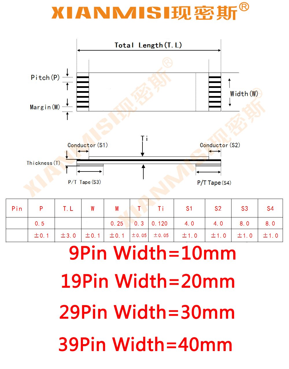 FFC/FPC Platte Flex Verlengkabel 9Pin 19Pin 29Pin 39Pin ame Side 1.0mm Pitch AWM VW-1 20624 20798 80C 60 V Lengte 20 cm 5 STKS