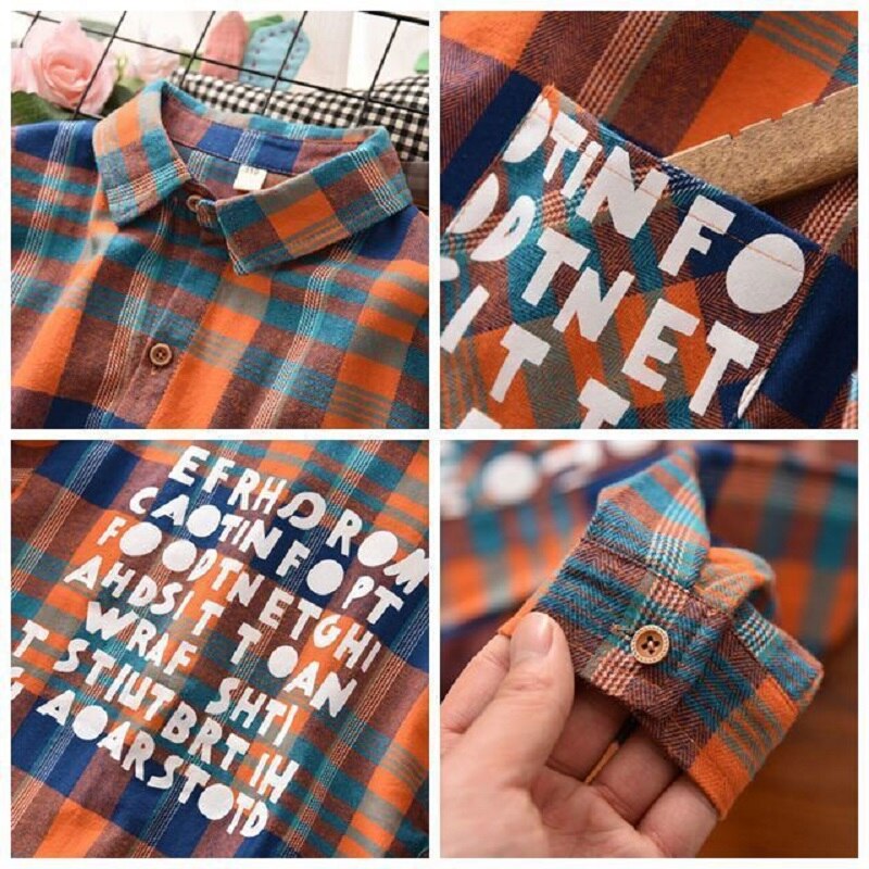 Jongens Shirt En Najaar Stijl Jongens Plaid Revers Lange Mouwen Plaid Shirt Jongens Brief Shirt Casual Wear