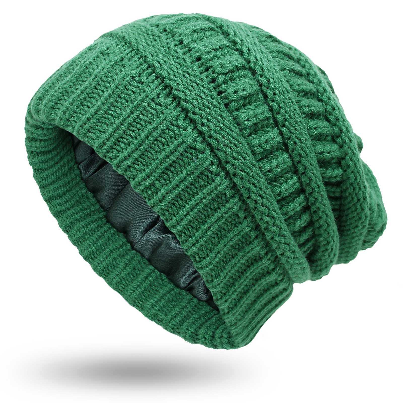 Gorro de felpa para mujer, gorro de algodón tejido para mantener el calor, accesorios de invierno,: green