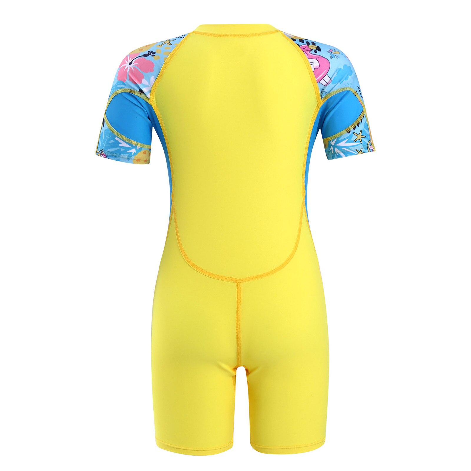 TiaoBug Summer Kids Girls One-Piece Pool Swimming Beach Jumpsuit Stand Collar Short Sleeves Front Zipper Closure Shorts Bodysuit