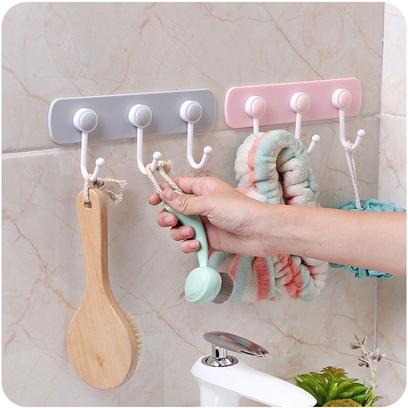 Kunststof 3 haken deurhaak keuken wandhanger blauwgrijze kleur duurzame keuken washanddoek deurhangers ruimtebesparende sleutelhouder rek