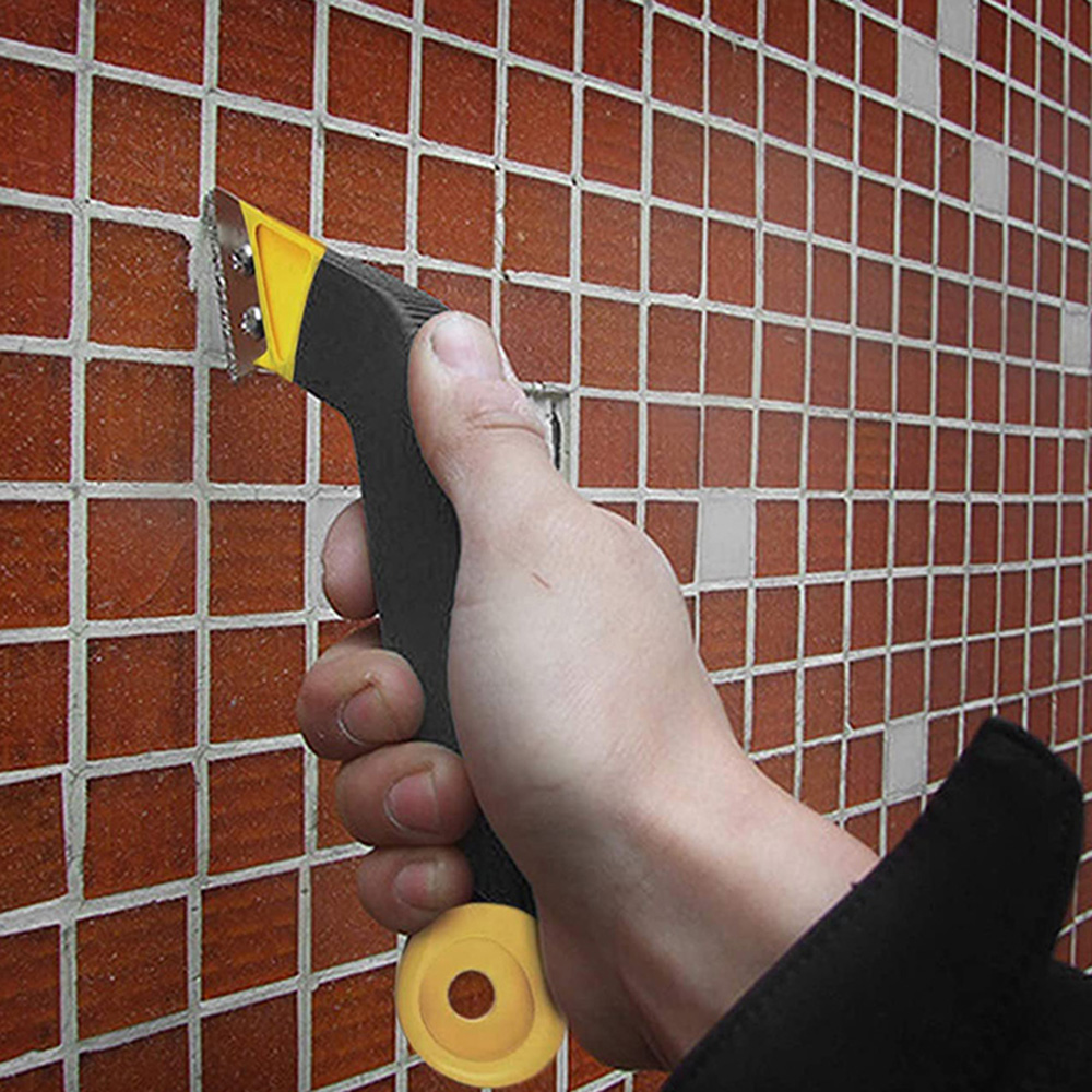 Grout Remover, Angled Grout Scraping Rake Tool + Scraper, Tile Grout Saw with 4 Pcs Extra Blades Replacement for Tile Cleaning