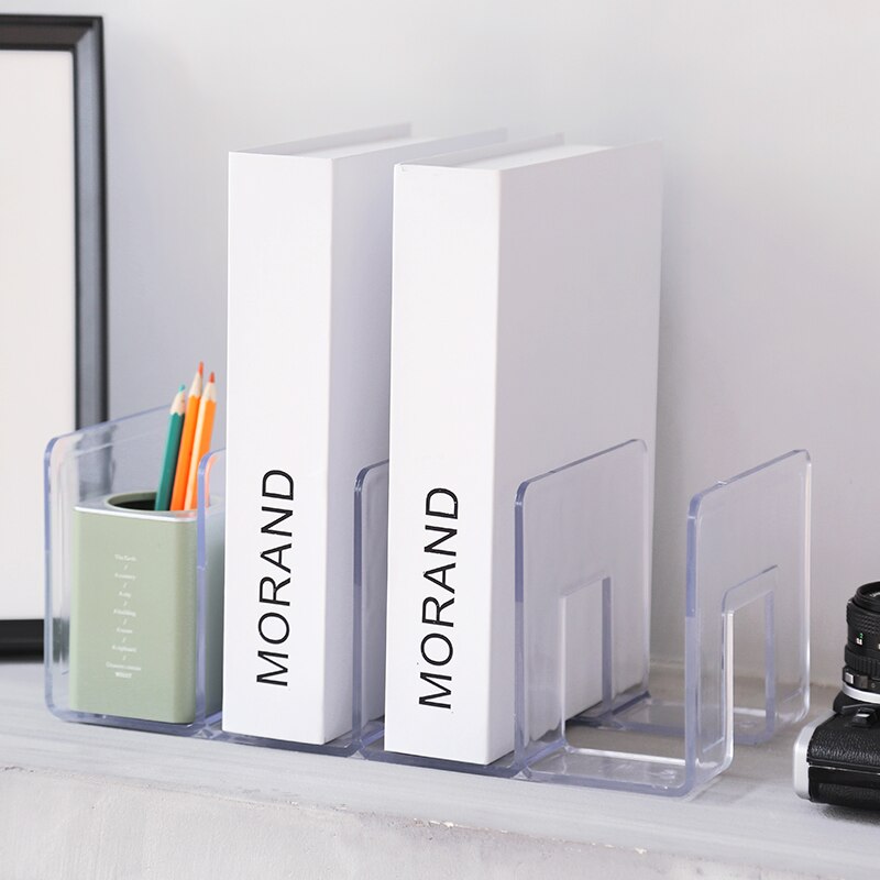 Sujetalibros de acrílico transparente, soporte de almacenamiento para revistas de plástico, estante para libros, organizador escolar, accesorios de mesa de oficina