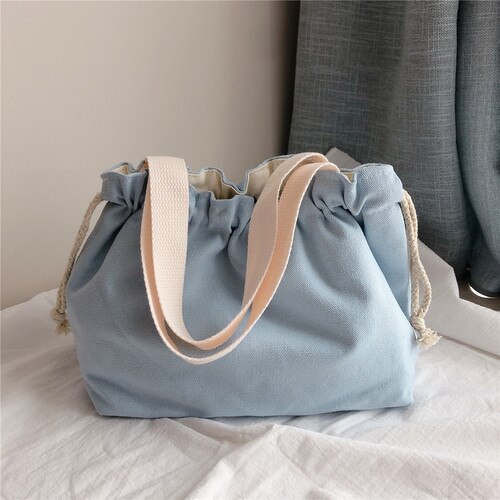 Trekkoord Tassen Vrouwen Casual Solid Canvas Handtassen Pouch Mini Draagbare Schouder Purse Koreaanse Stijl Ulzzang Vintage Harajuku Chic: 8
