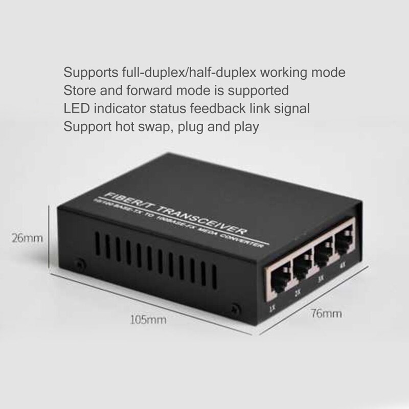 100M Single and Dual Fiber Single Multimode 2 Optical 4 Electric Optical Fiber Transceiver-US Plug