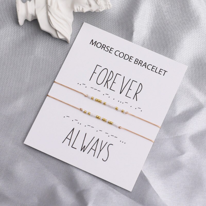 Forever Always Morse Code Couple Bracelet I Love You Morse Code Jewelry Morse Code Black Rope Matching Bracelet Couples Set: Coffee