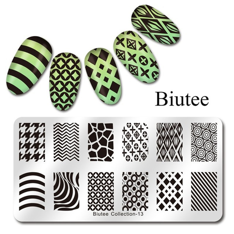 Biutee 12*6cm TAGEBUCH Nail art Vorlagen Stanzen Platte Blume Blatt Drucken Tier Brief Floral Muster Platten schablone Werkzeuge: 1009-13